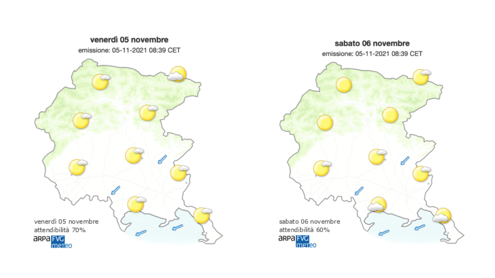 Immagine per Meteo, cielo sereno sul Goriziano con Borino sulla costa